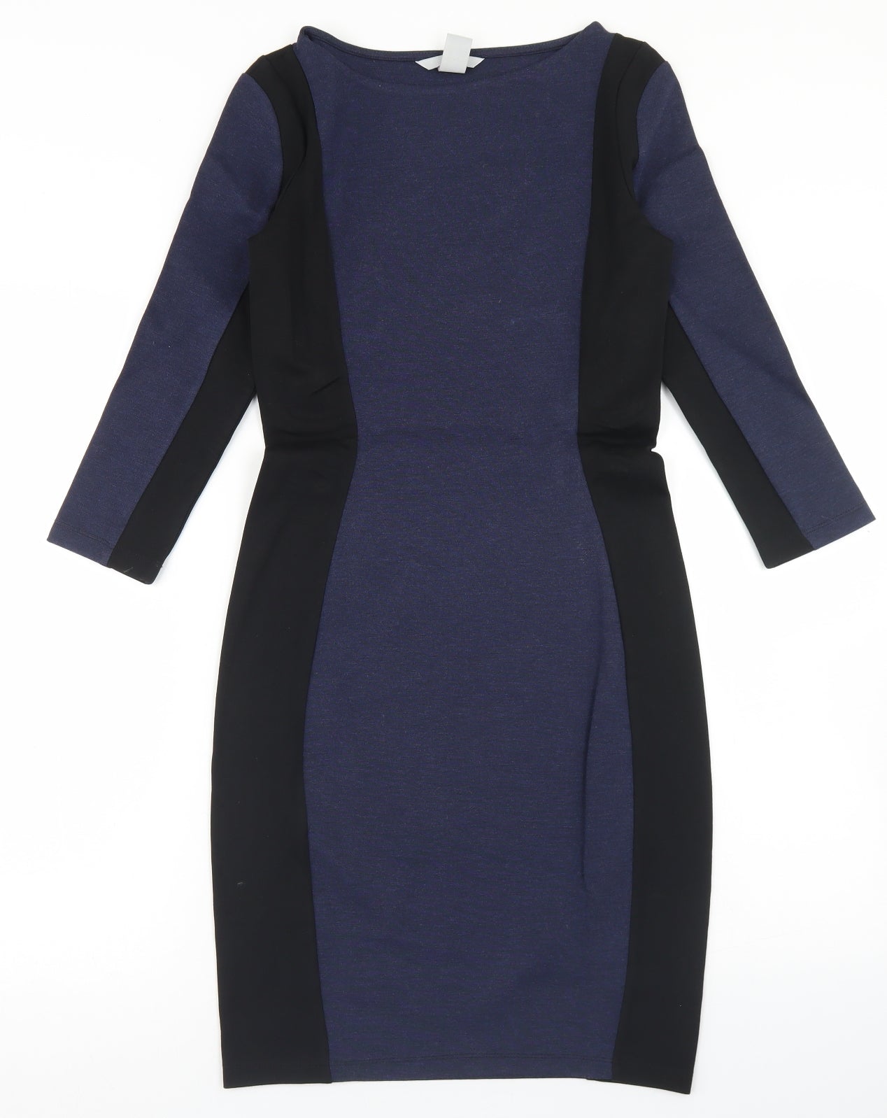 H&M Womens Blue Colourblock Viscose Bodycon  Size XS  Round Neck