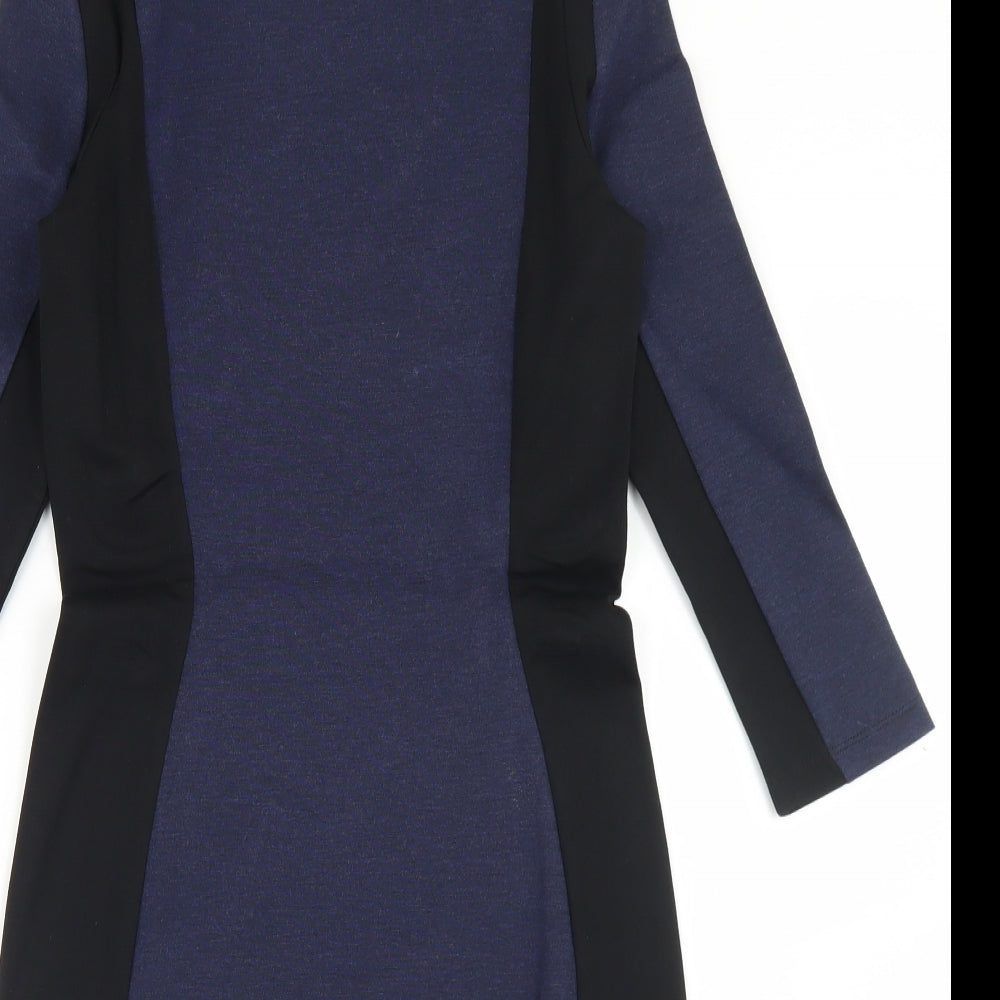 H&M Womens Blue Colourblock Viscose Bodycon  Size XS  Round Neck