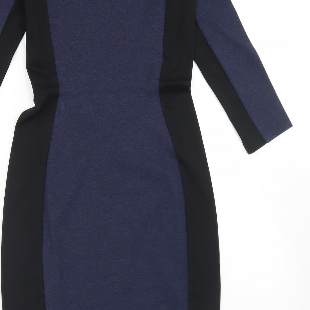 H&M Womens Blue Colourblock Viscose Bodycon  Size XS  Round Neck