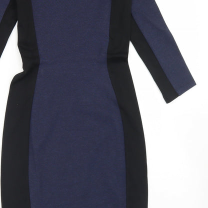 H&M Womens Blue Colourblock Viscose Bodycon  Size XS  Round Neck