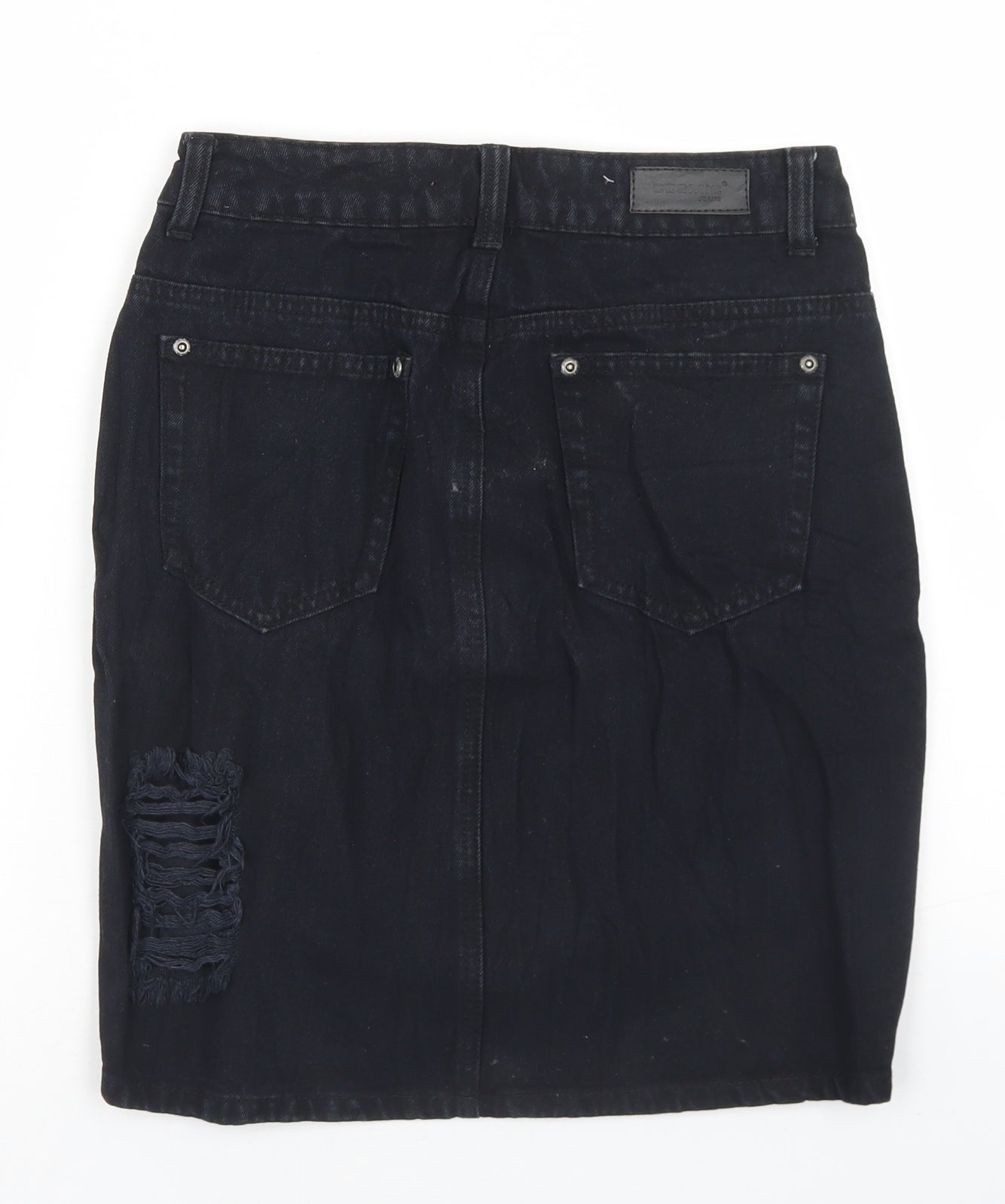C&J Cosmic Womens Black  Cotton Straight & Pencil Skirt Size 8   Button - Distressed