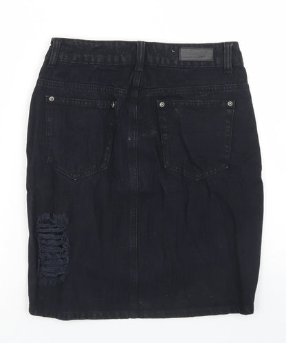 C&J Cosmic Womens Black  Cotton Straight & Pencil Skirt Size 8   Button - Distressed