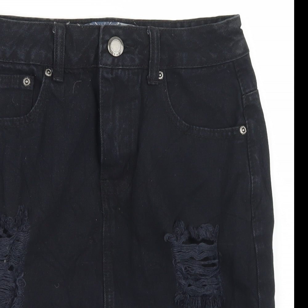 C&J Cosmic Womens Black  Cotton Straight & Pencil Skirt Size 8   Button - Distressed