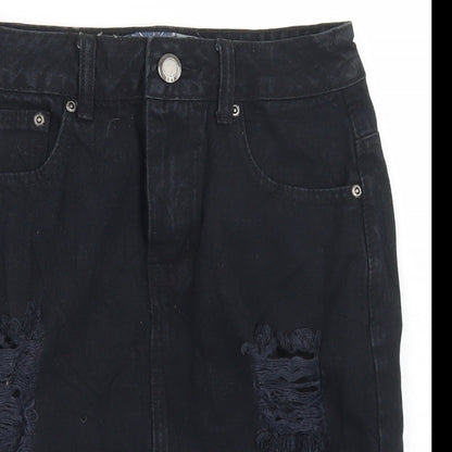 C&J Cosmic Womens Black  Cotton Straight & Pencil Skirt Size 8   Button - Distressed
