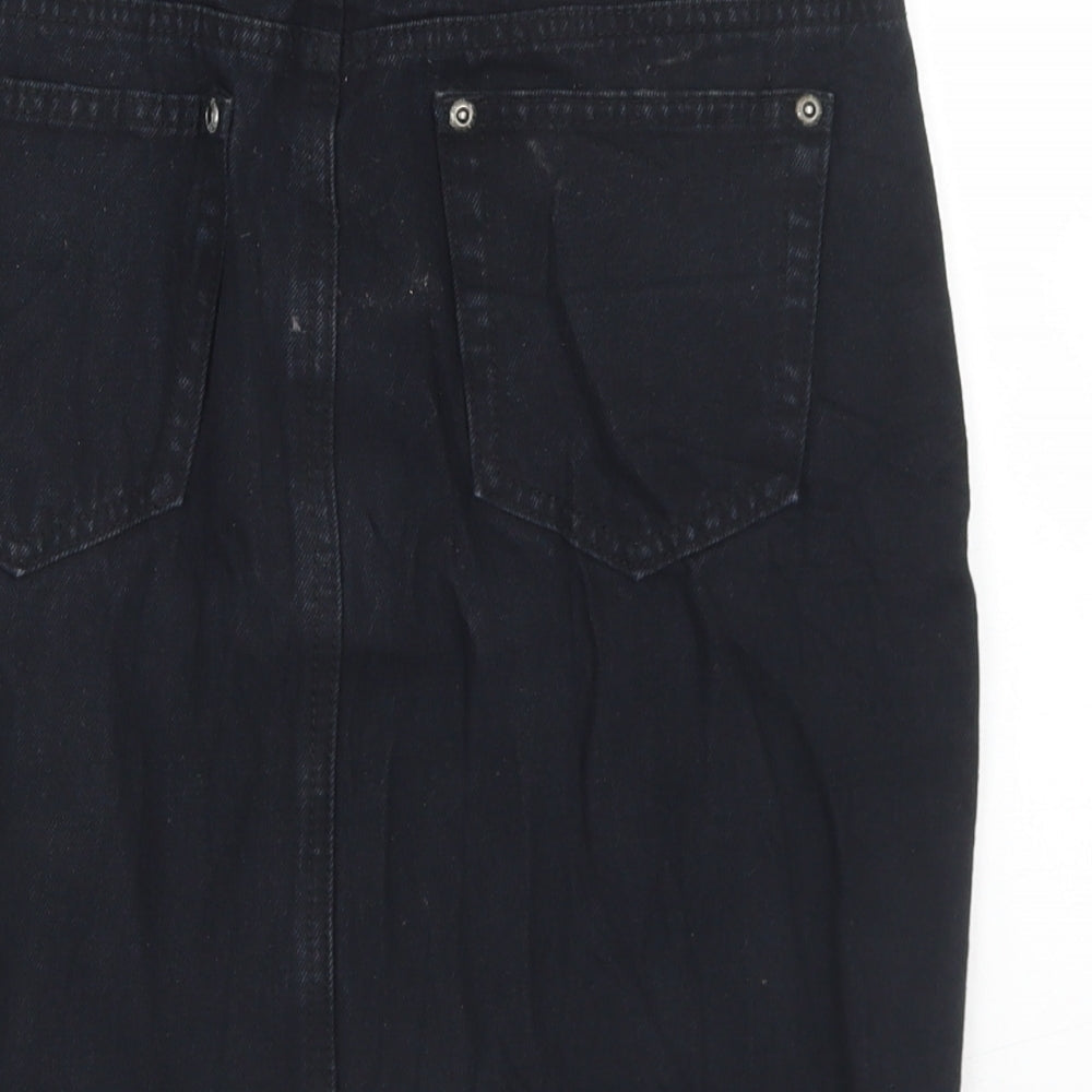 C&J Cosmic Womens Black  Cotton Straight & Pencil Skirt Size 8   Button - Distressed