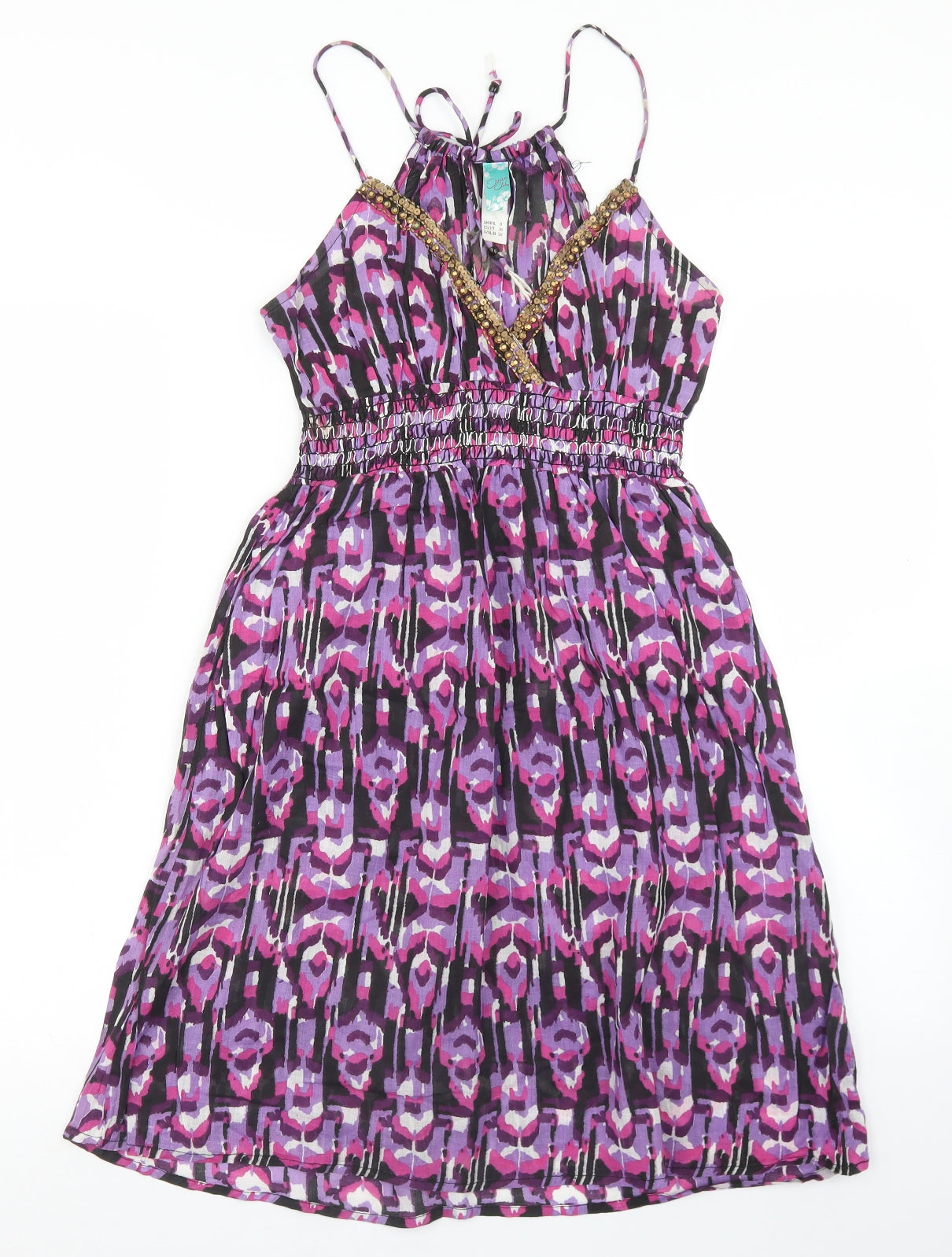 Ocean Club Womens Purple Animal Print Cotton Skater Dress  Size 8  Round Neck