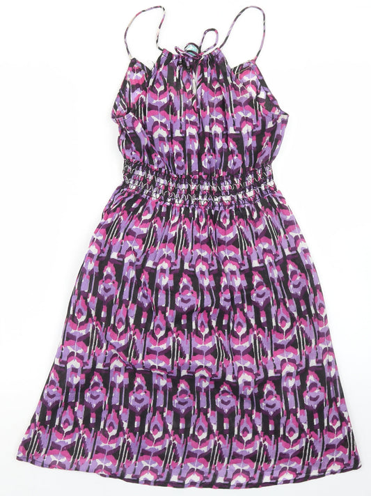 Ocean Club Womens Purple Animal Print Cotton Skater Dress  Size 8  Round Neck