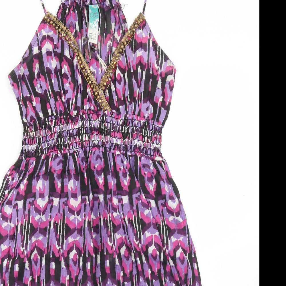 Ocean Club Womens Purple Animal Print Cotton Skater Dress  Size 8  Round Neck