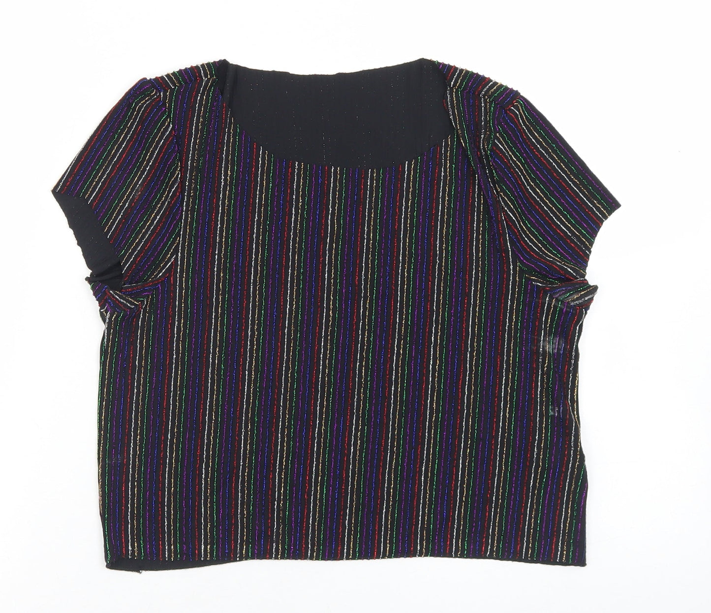 Primark Womens Multicoloured Striped Nylon Cropped Blouse Size S Round Neck