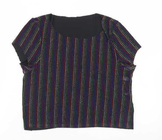 Primark Womens Multicoloured Striped Nylon Cropped Blouse Size S Round Neck