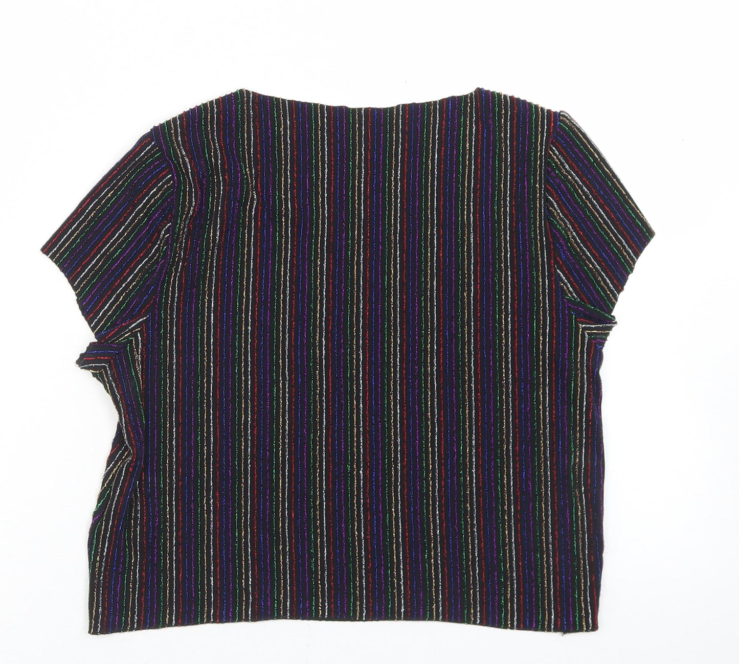 Primark Womens Multicoloured Striped Nylon Cropped Blouse Size S Round Neck