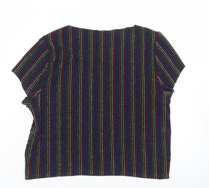 Primark Womens Multicoloured Striped Nylon Cropped Blouse Size S Round Neck