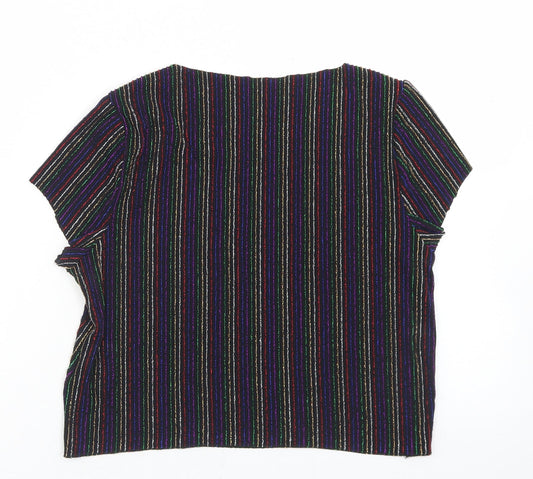 Primark Womens Multicoloured Striped Nylon Cropped Blouse Size S Round Neck