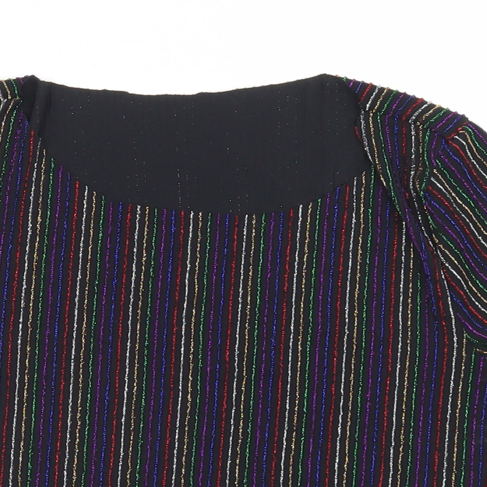Primark Womens Multicoloured Striped Nylon Cropped Blouse Size S Round Neck