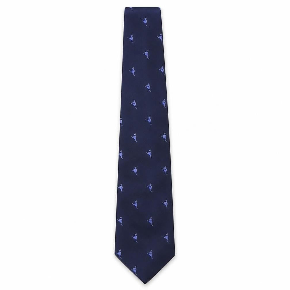 Front view of Titta Paco men’s blue geometric silk pointed tie one size - kangaroo print