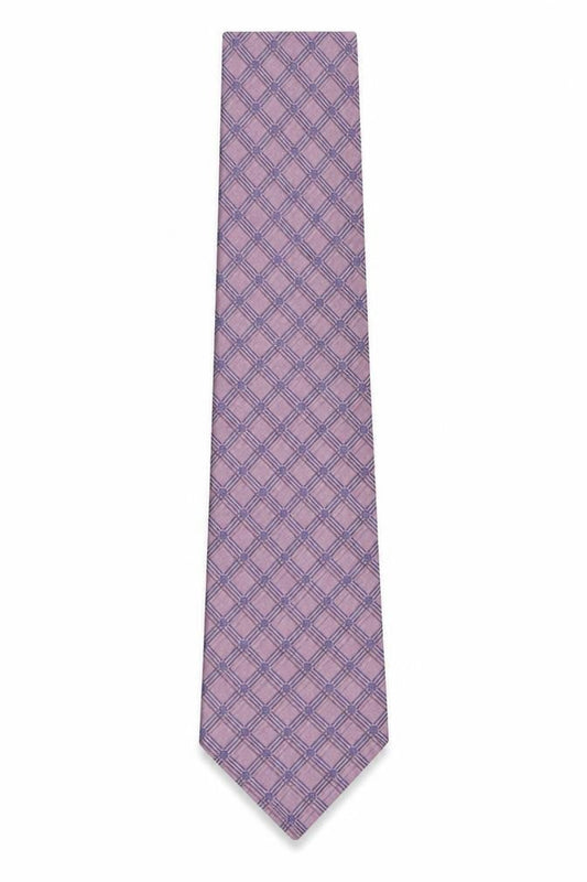 Front view of Woodstock men’s pink plaids & checks silk pointed tie one size