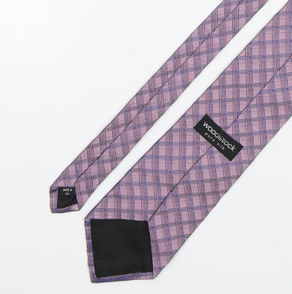 Woodstock  Mens Pink Plaids & Checks Silk Pointed Tie One Size