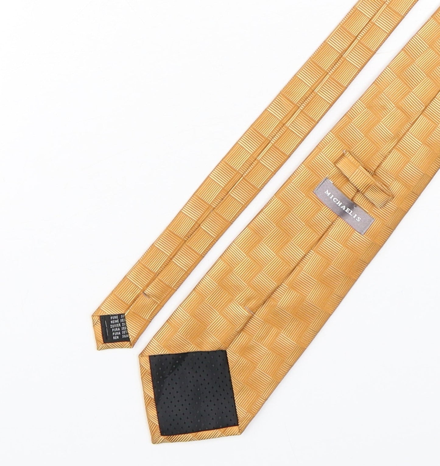 Michaelis Mens Gold Plaids & Checks Silk Pointed Tie One Size