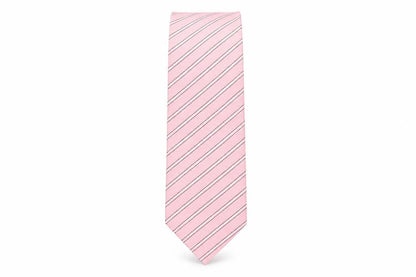 Front view of carnaval de venise men’s pink striped silk pointed tie one size