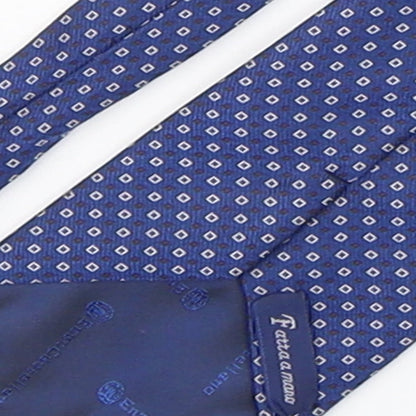 Enzo Castellano Mens Blue Geometric Silk Pointed Tie One Size