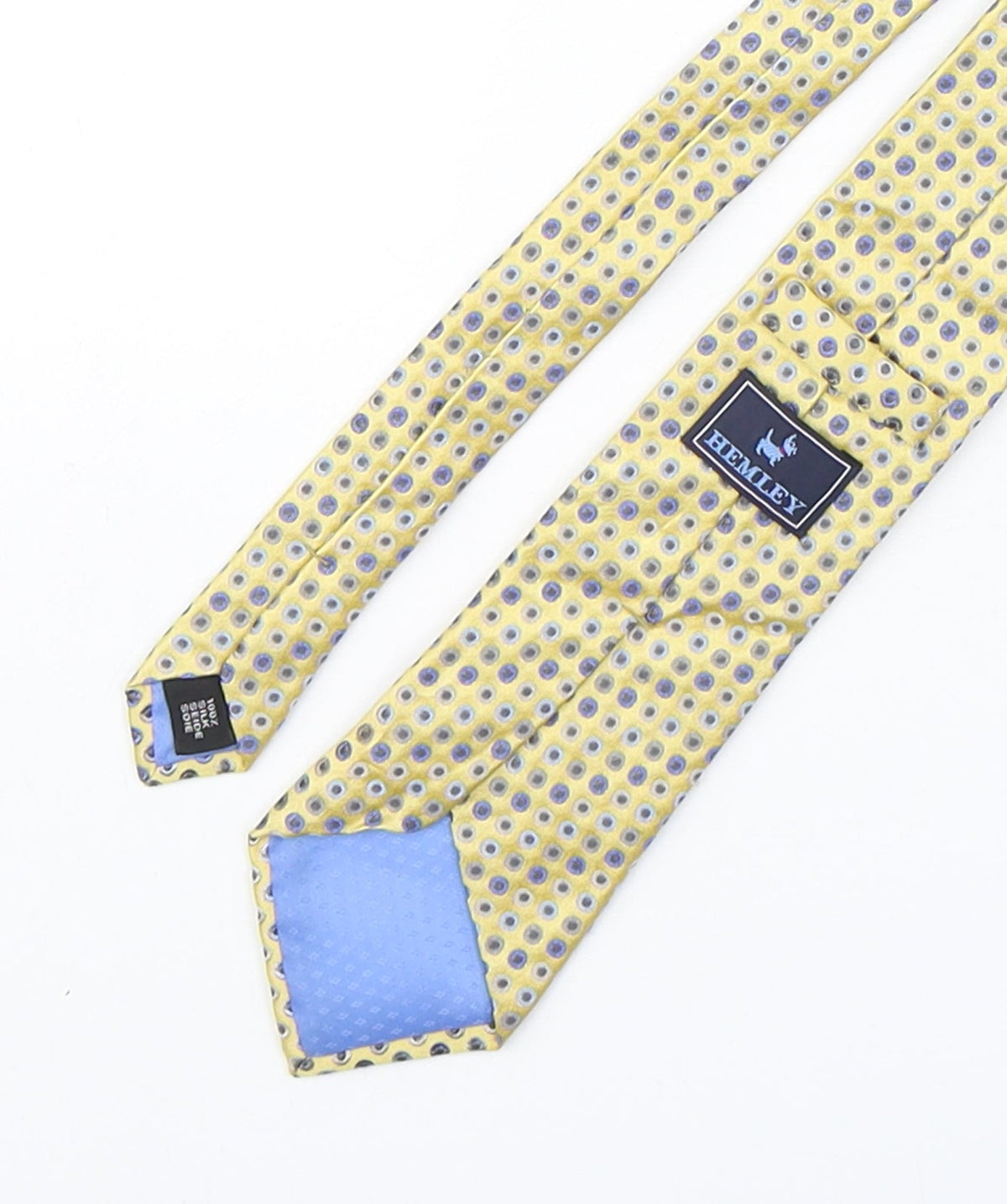 Back view of Hemley men’s multicoloured polka dot silk pointed tie one size