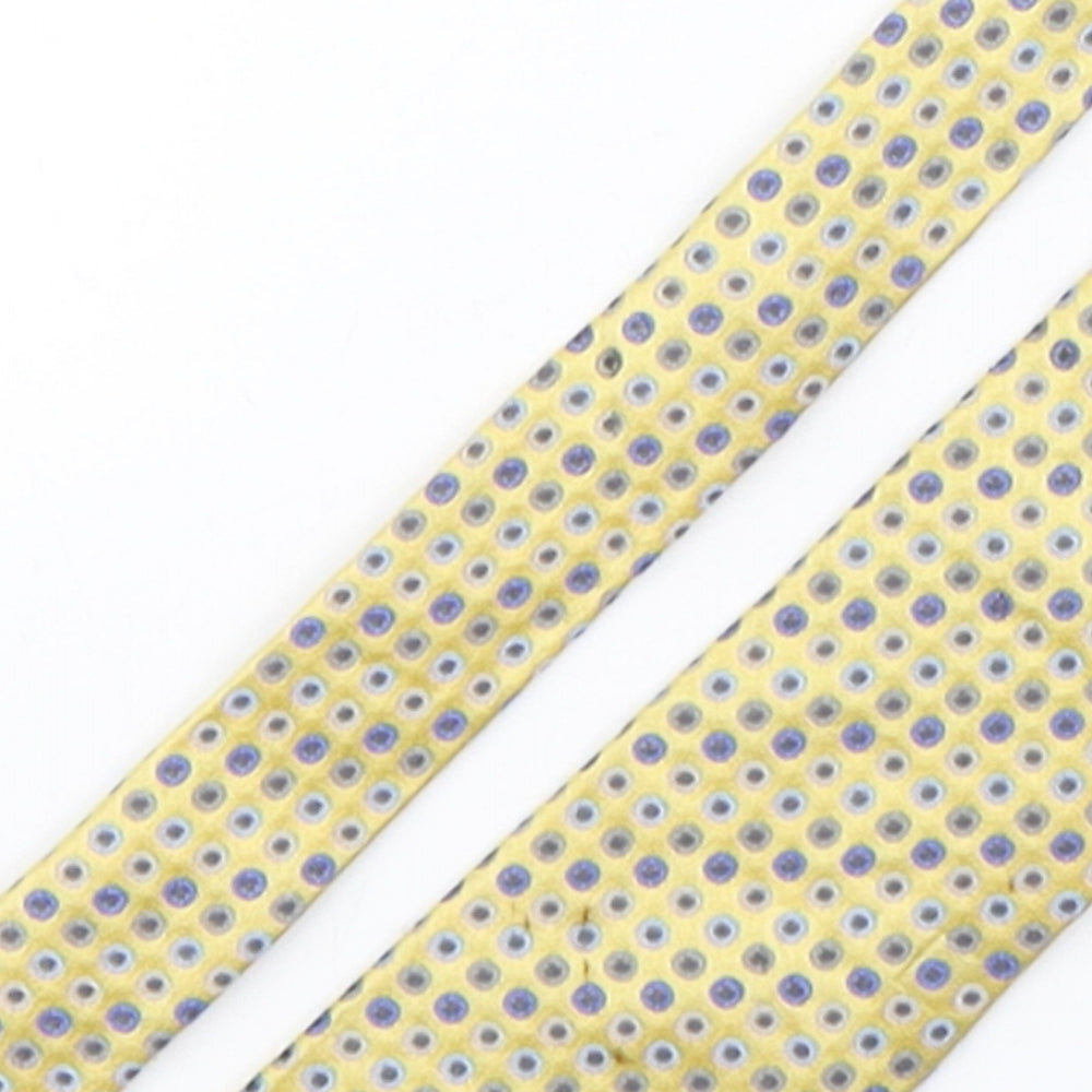 Close-up detail of Hemley men’s multicoloured polka dot silk pointed tie one size