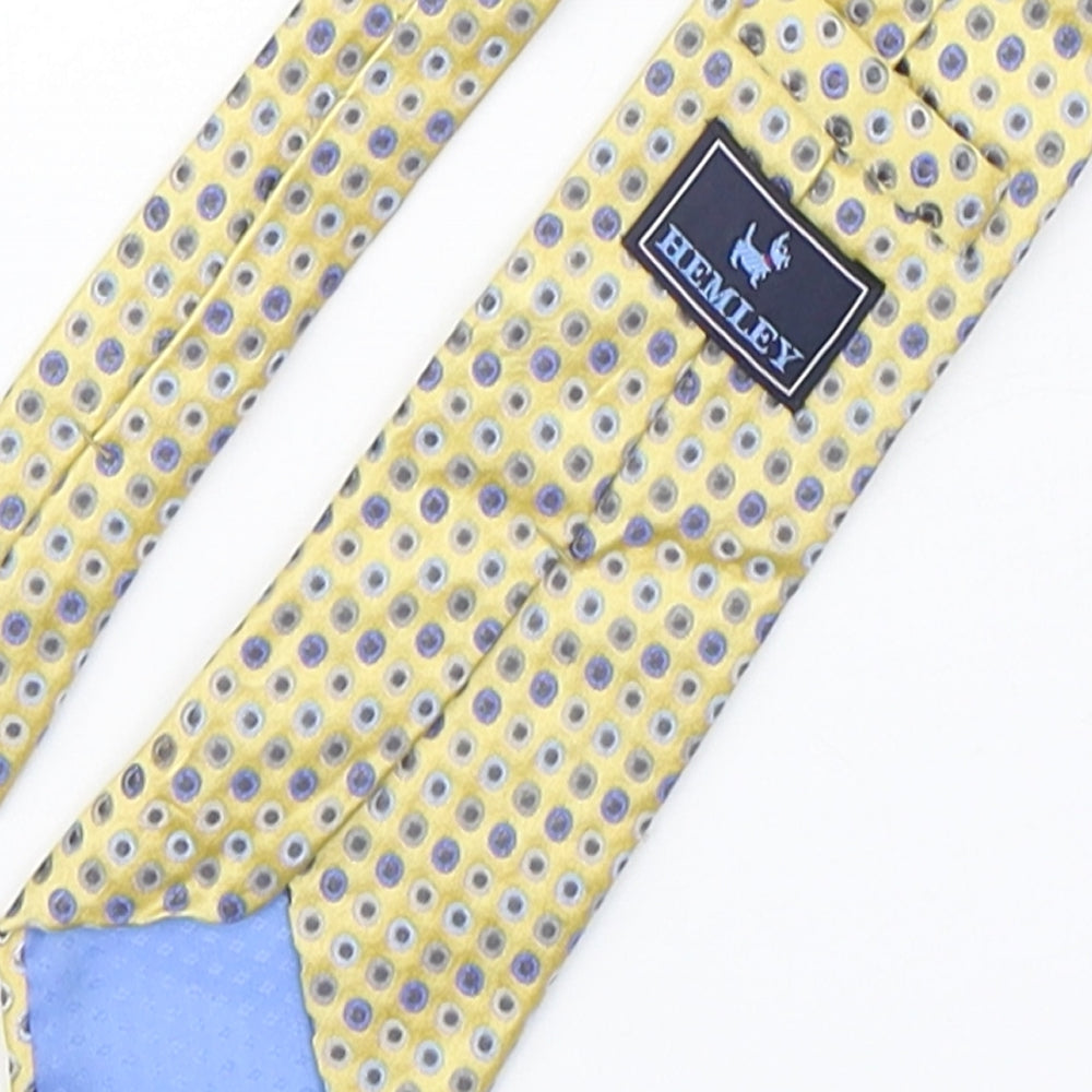 Brand and care label for Hemley men’s multicoloured polka dot silk pointed tie one size