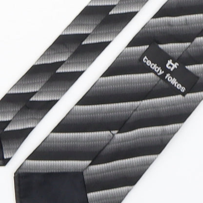 Teddy Folkes Mens Grey Striped Silk Pointed Tie One Size