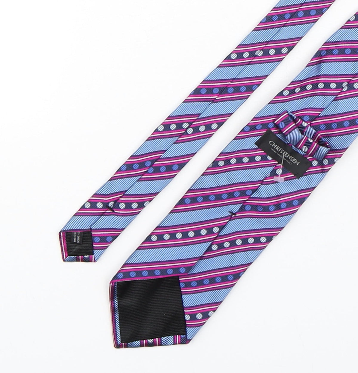 Back view of Christensen men’s multicoloured striped silk pointed tie one size