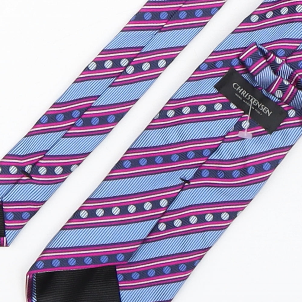 Brand and care label for Christensen men’s multicoloured striped silk pointed tie one size