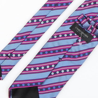 Brand and care label for Christensen men’s multicoloured striped silk pointed tie one size