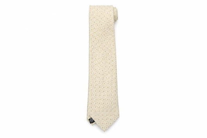 Front view of London Red men’s beige polka dot polyester pointed tie one size
