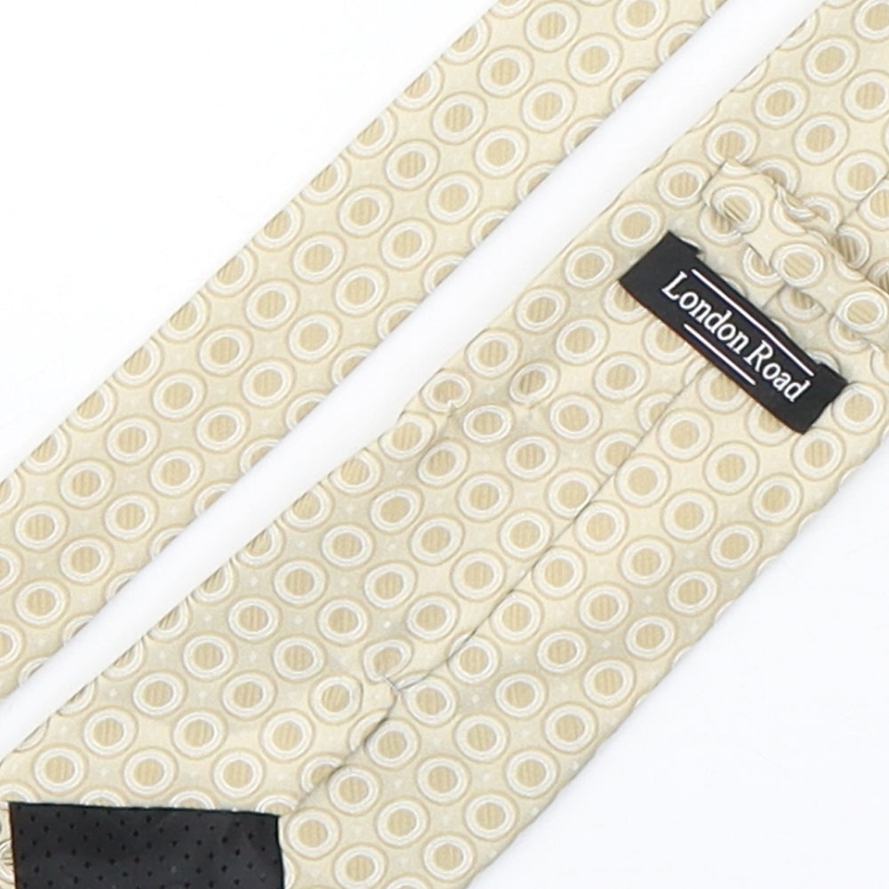 Brand and care label for London Red men’s beige polka dot polyester pointed tie one size
