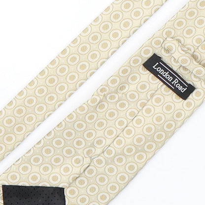 Brand and care label for London Red men’s beige polka dot polyester pointed tie one size