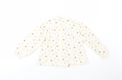 Leigh Tucker Girls Ivory Floral Cotton Basic Button-Up Size 5-6 Years Crew Neck Button