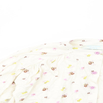 Leigh Tucker Girls Ivory Floral Cotton Basic Button-Up Size 5-6 Years Crew Neck Button