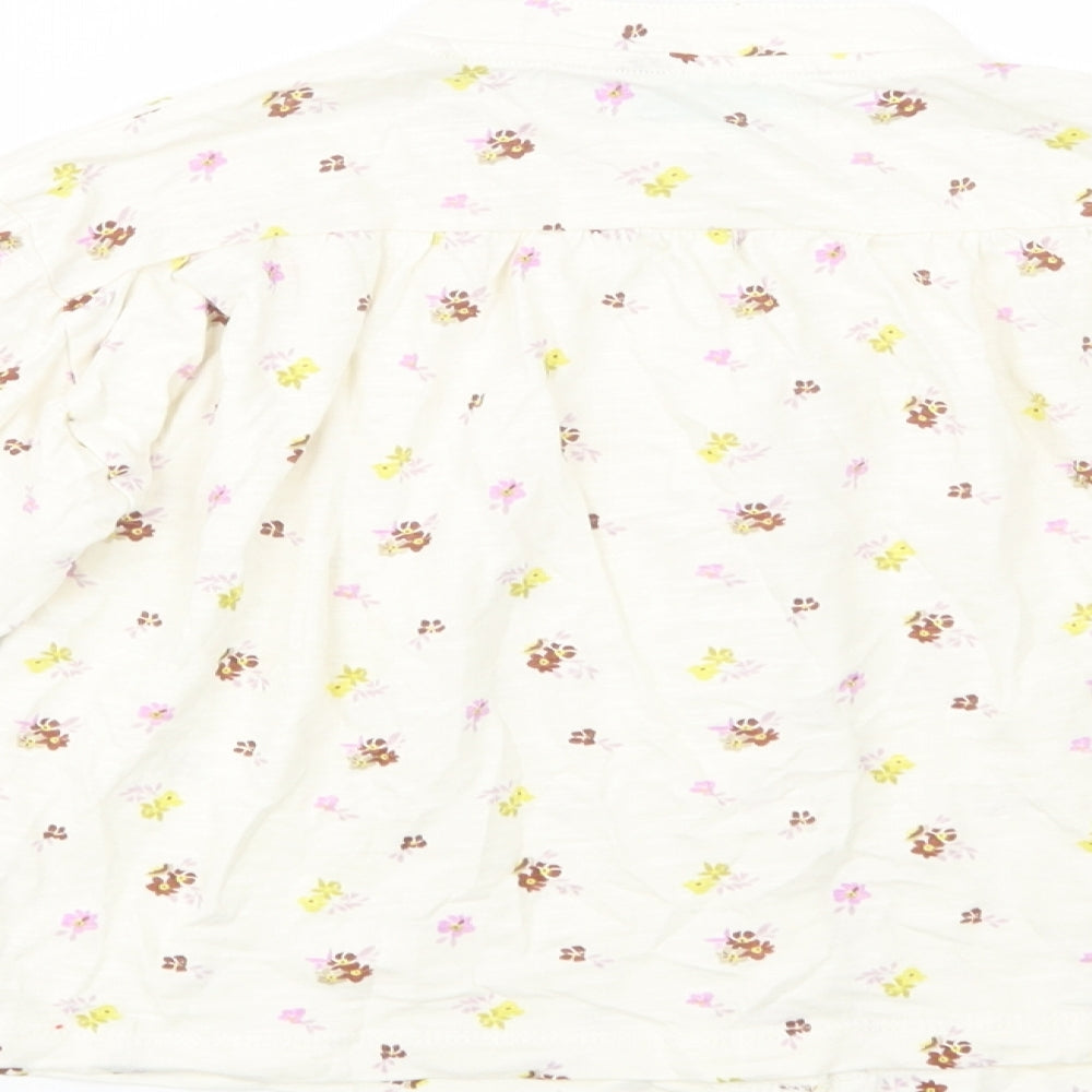 Leigh Tucker Girls Ivory Floral Cotton Basic Button-Up Size 5-6 Years Crew Neck Button
