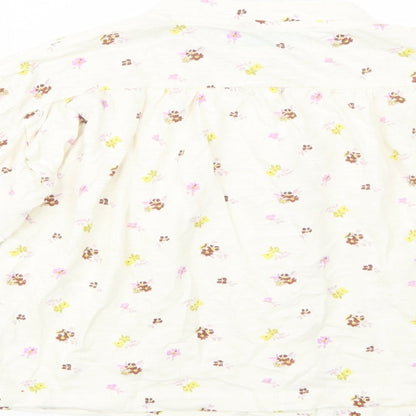 Leigh Tucker Girls Ivory Floral Cotton Basic Button-Up Size 5-6 Years Crew Neck Button