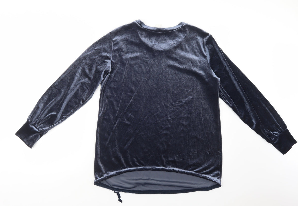 Back view of H&M women’s blue polyester top lounge set, size M, - maternity