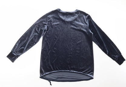 Back view of H&M women’s blue polyester top lounge set, size M, - maternity