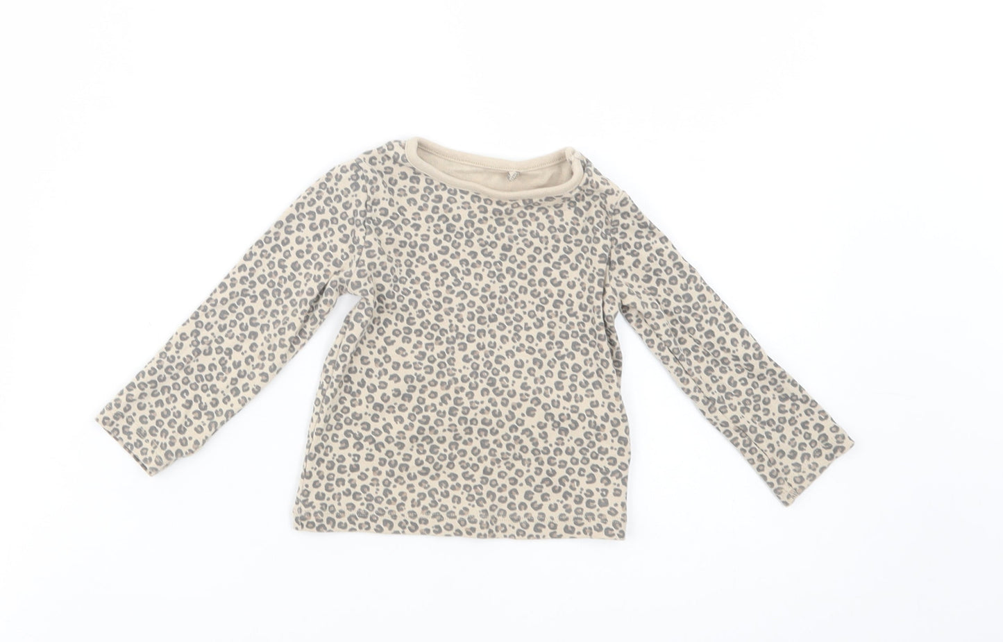 TU Baby Beige Animal Print Cotton Basic T-Shirt Size 9-12 Months Crew Neck Pullover