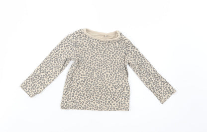 TU Baby Beige Animal Print Cotton Basic T-Shirt Size 9-12 Months Crew Neck Pullover