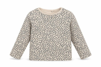 Front view of Tu Baby Beige Animal Print Cotton Basic T-Shirt, size 9-12, Months Crew Neck Pullover