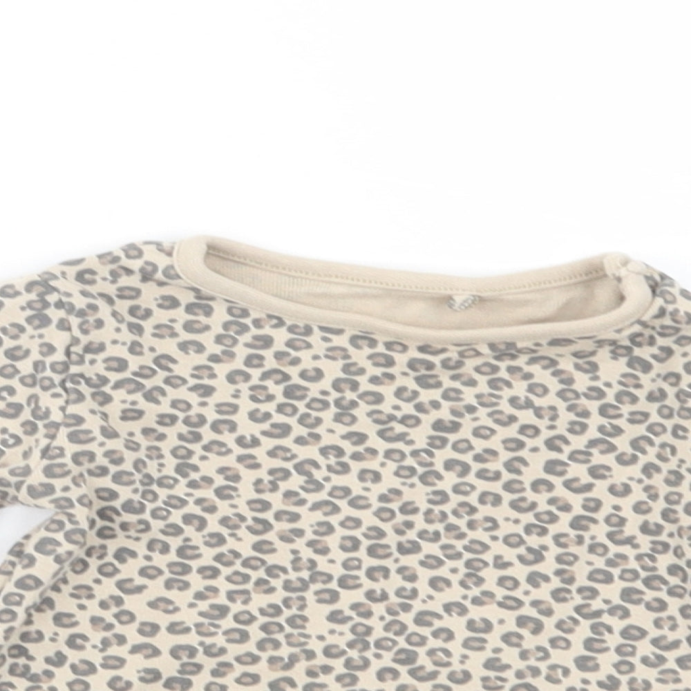 TU Baby Beige Animal Print Cotton Basic T-Shirt Size 9-12 Months Crew Neck Pullover
