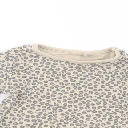 TU Baby Beige Animal Print Cotton Basic T-Shirt Size 9-12 Months Crew Neck Pullover