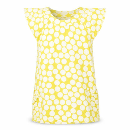 Front view of Next women’s green polka dot lyocell tunic blouse, size UK 14, scoop neck