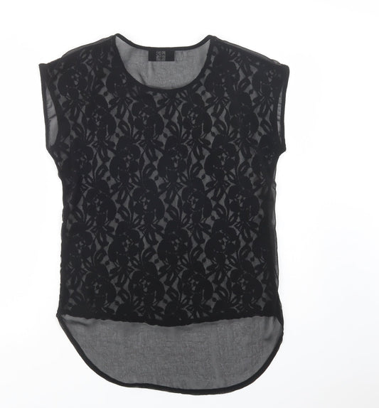 AX Paris Womens Black  Polyester Basic Blouse Size 10 Crew Neck