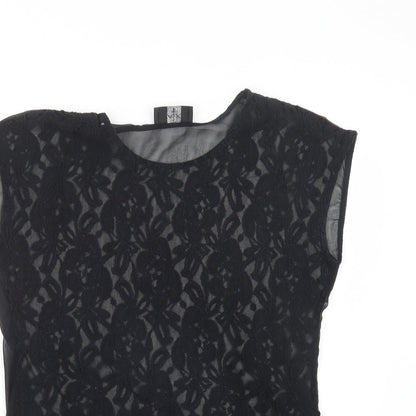 AX Paris Womens Black  Polyester Basic Blouse Size 10 Crew Neck