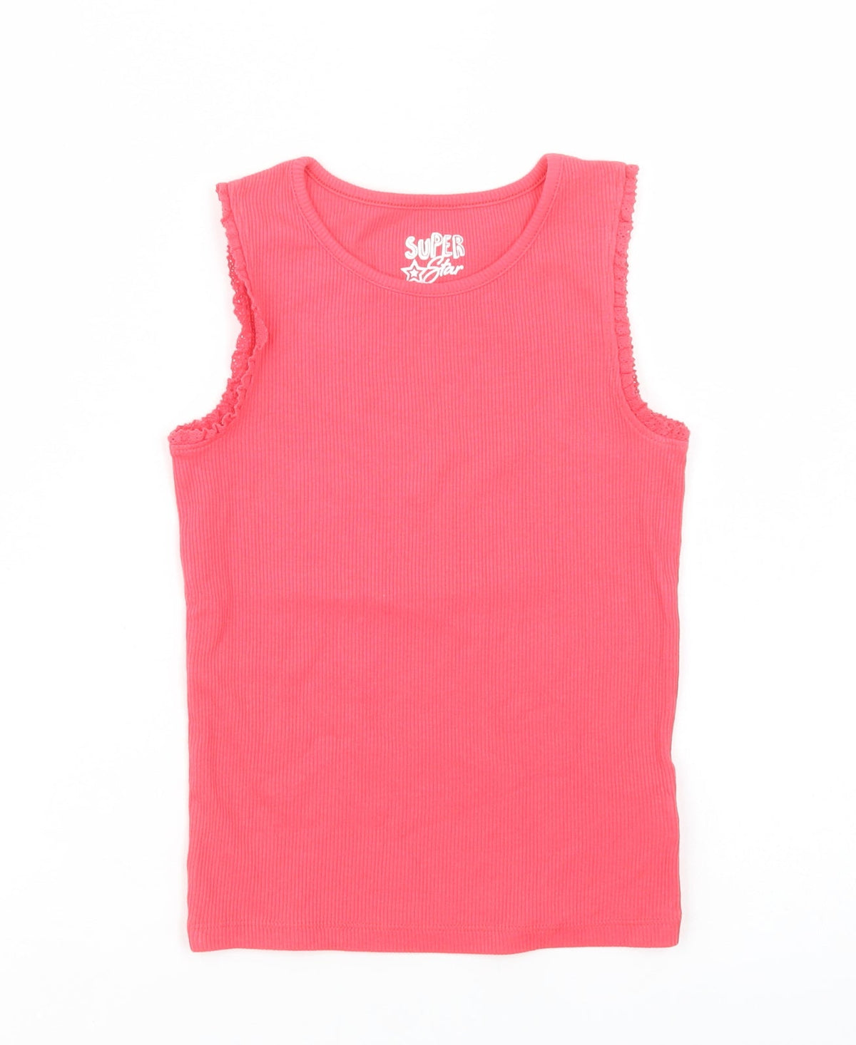 Additional front view of F&F girls’ pink cotton basic tank, size 6-7, years crew neck pullover