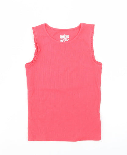 Additional front view of F&F girls’ pink cotton basic tank, size 6-7, years crew neck pullover